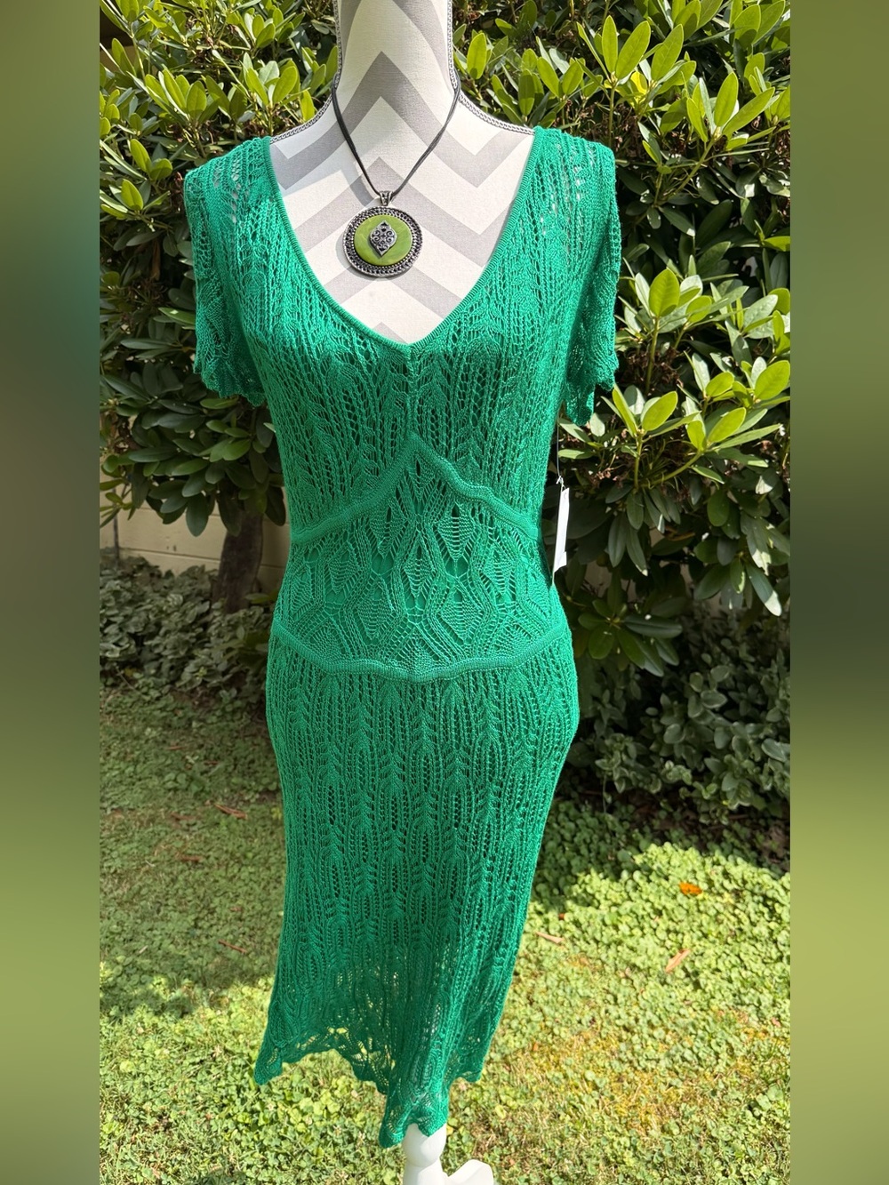 Julian Taylor Emerald Green Maxi Crochet Knit Dress Size M